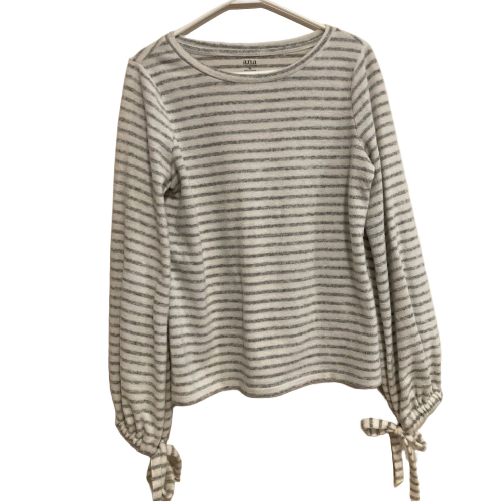 Tie Sleeve Crewneck Sweater Gray Stripe Size Medium Versatile EUC